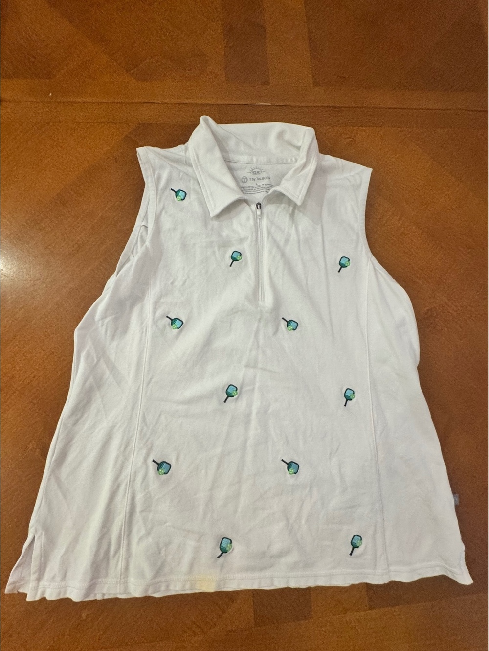T by Talbots White Sleeveless Polo Shirt Pickleball size L 2709